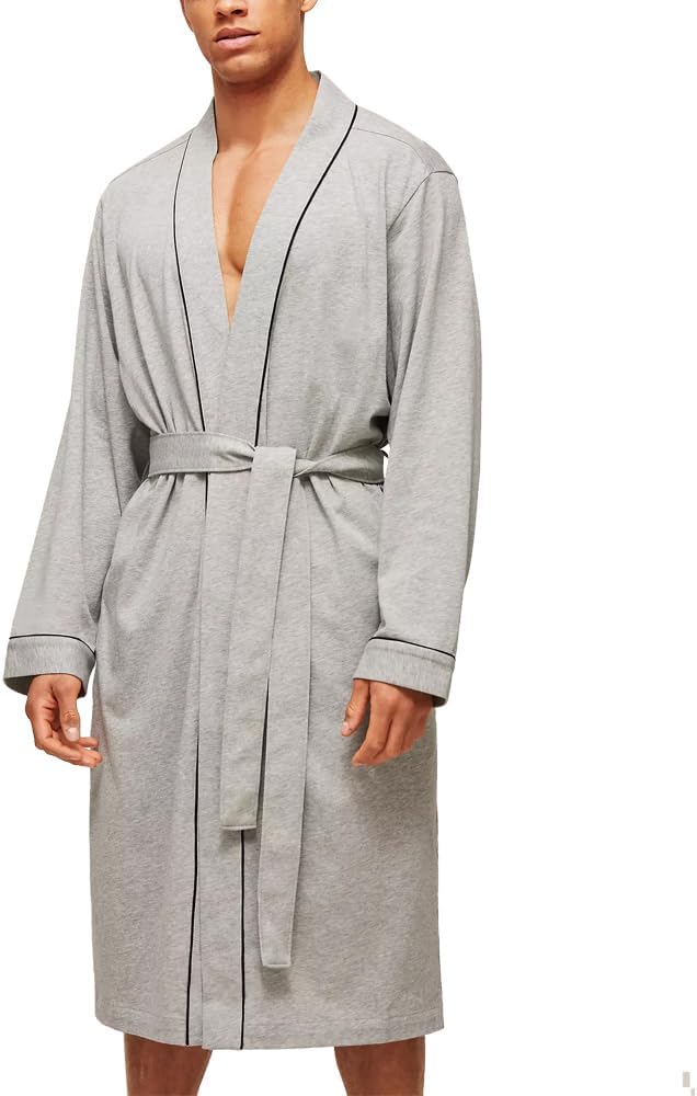 Men's Pure Cotton Bathrobe Lightweight Kimono and Hooded Spa Robes Soft Sleepwear