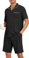 Mens Pajamas Set Summer Pjs Sets Lightweight Short Sleeve Pajama Soft Sleepwear Loungewear with Pockets