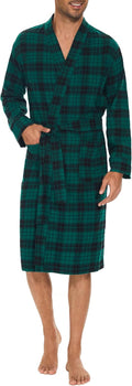 Men's Flannel Robe Knee Length Plaid Bathrobe