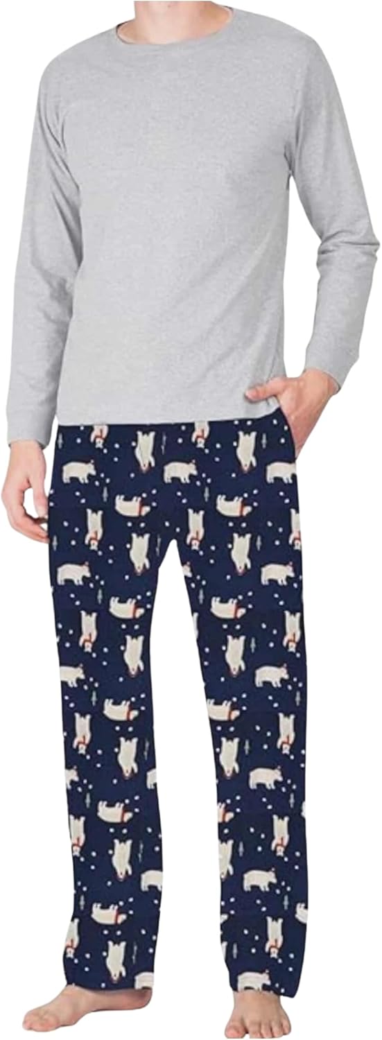 Men’s Holiday Pajama Set – Soft Winter Long Sleeve Top & Fleece Pants