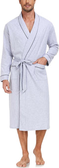 Men's 100% Cotton Robes Lightweight Long Sleeve Kimono Bathrobe Soft Over the Knee Sleepwear