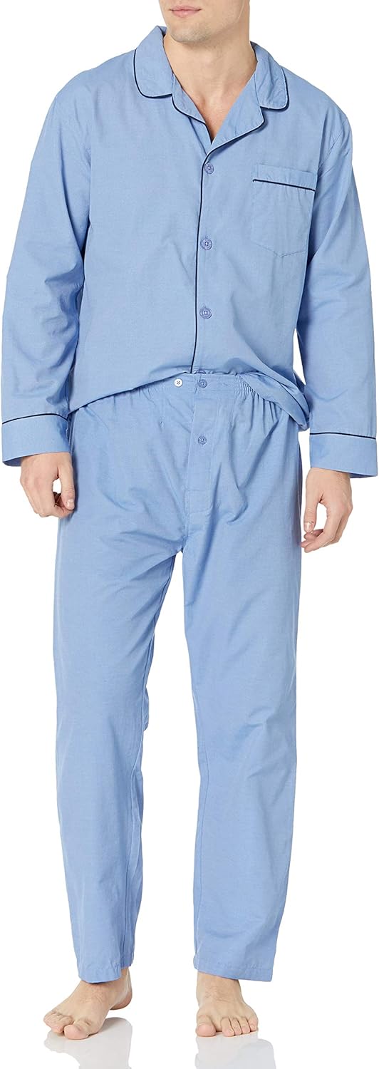 Men's Woven Plain-Weave Pajama Set