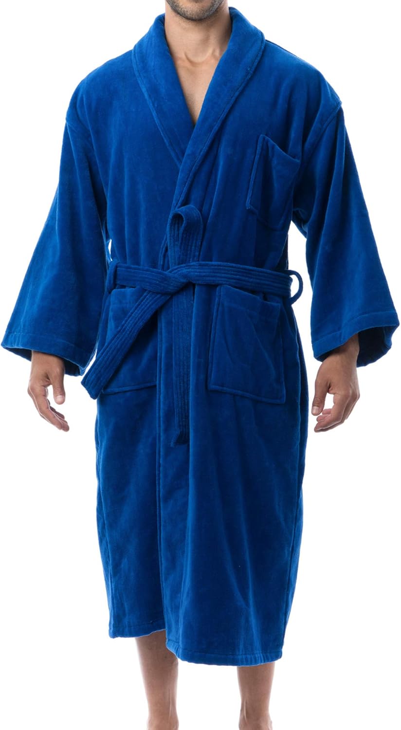 Pure Cotton Mens Terry Cloth Bathrobe Super Absorbent Spa Robe