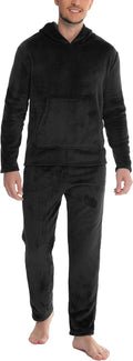 Mens Pyjamas Set, Warm & Soft Fleece Pj's Sets for Men with Fluffy Hoodie Loungewear with Pockets