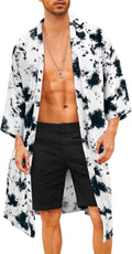 Men's Lightweight Kimono Robe Jacket Printed Japanese Style Bathrobes Casual Open Front Long Cardigan Coat Outwear