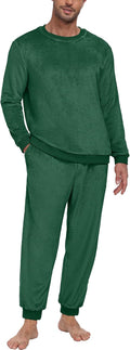 Men's Pajamas Set - Winter Coral Fleece Long Sleeve Tops and Bottoms,Soft Plush Warm Loungewear With Pockets S-2XL