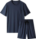 Mens Pajama Set Sleepwear Pjs Lightweight Short Sleeve Shirts Soft Breathable Fresh Sleep Sets with Pockets S-3XL