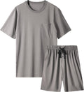 Mens Pajama Set Sleepwear Pjs Lightweight Short Sleeve Shirts Soft Breathable Fresh Sleep Sets with Pockets S-3XL
