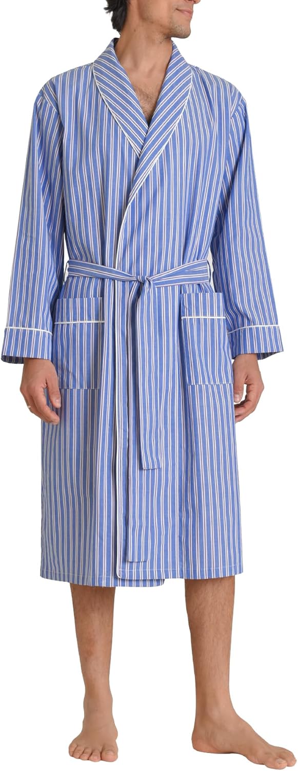 Men's Woven Cotton Robe Long Sleeves Bathrobe