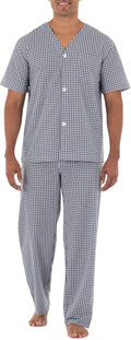 mens Broadcloth Short Sleeve Top and Long Pants Pajama Set