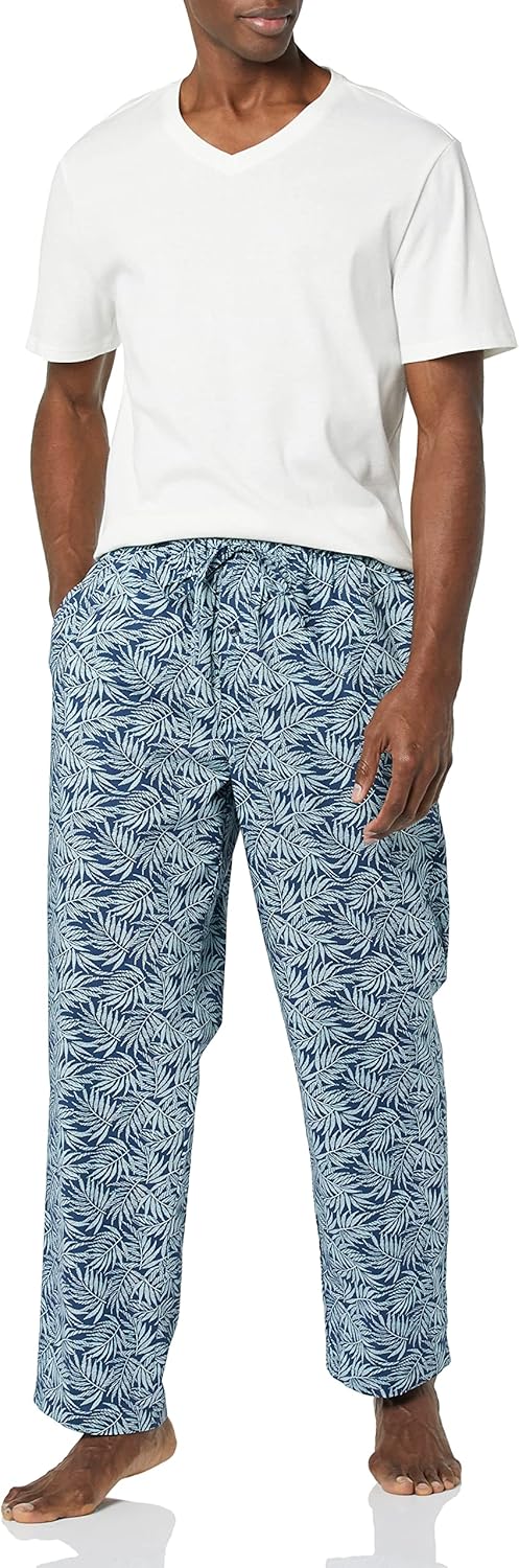 Men's Cotton Poplin Pant with Cotton Jersey T-Shirt Pajama Set