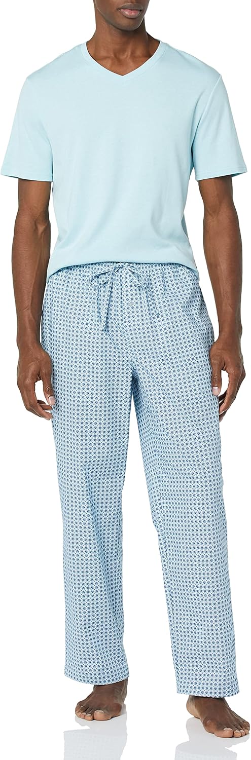 Men's Cotton Poplin Pant with Cotton Jersey T-Shirt Pajama Set